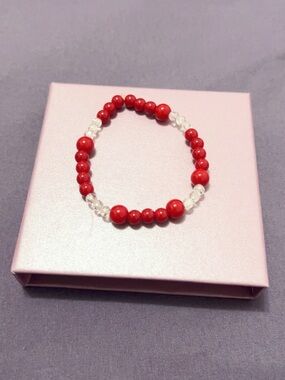Natural Crystal & Coral Energy Bracelet size 17cm